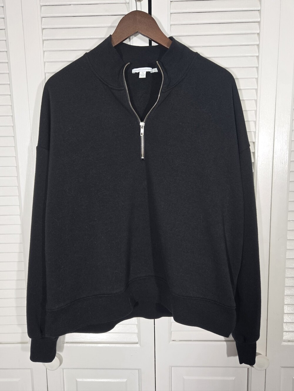 Threads 4 Thoughts Black Long Sleeve Quarter Zip Knit Sweatshirt Sz XL